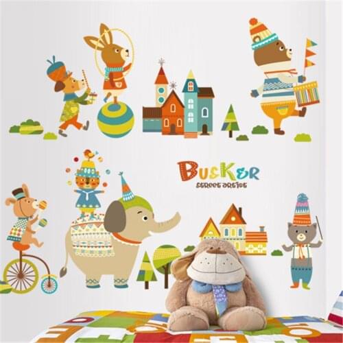 Cartoon Animals Wall Stickers for Kids Rooms Baby Bedroom Nursery Home Decoration Vinyl Art Wall Decals Self-adhesive Wallpaper