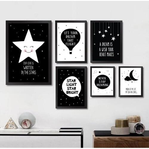 Nursery wall art poster little star children canvas painting black white star quote art wall pictures
