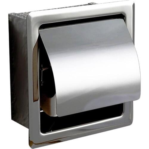 Stainless Steel Bathroom Toilet Roll Paper Holder Box Concealed Wall Mounted Recessed Wall Embedded Bathroom Accessories