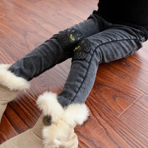 Children Clothing Winter Jeans Pants Girls Stonewashed Jeans Long Trousers Thickening Fabrics Warm Pants Kids Girl Denim Pants