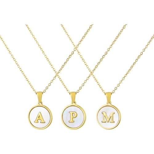 Fashion Vintage Punk A-Z 26 Letter Titanium Steel Chain Necklace Initial Capital Round Shape Pendant Necklace Gift For Women Men