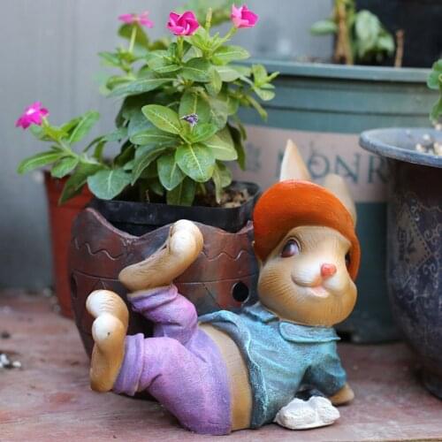 Pastoral Cute Rabbit FRP Flower Pot Ornaments Outdoor Courtyard Figurines Crafts Villa Garden Landscape Furnishing Decoration