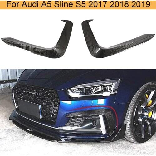 1 Pair Car Front Fog Lamp Cover Trim For Audi A5 Sline S5 2017 - 2019 Front Bumper Fins Canards Blade Carbon Fiber / FRP Black