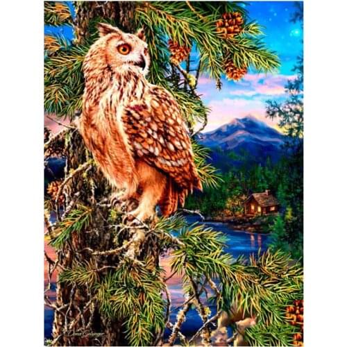 Landscape diamond painting owl bird mosaic art canvas pine trees beads embroidery stickers rhinestone picture puzzle wall paper