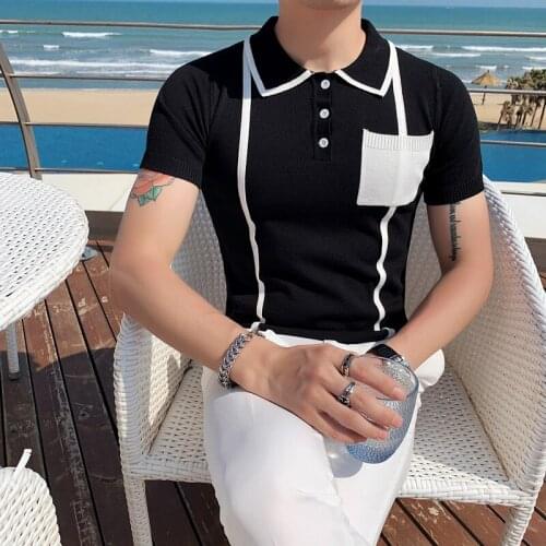 British Style Luxury Pocket Design Stripe Polo T Shirt for men Classic Casual Tops Short Sleeves Slim Business Polo Shirts