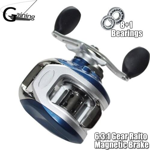 Gaining Baitcasting Reel 8+1BB Right /Left Handle 6.3:1 Fishing Reel Wheel Fishing Tackle 5KG Max Drag Baitcast Fishing Reel