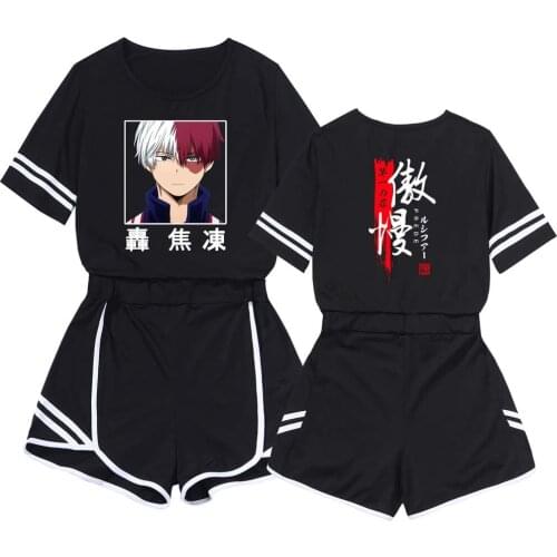 Shoto Todoroki My Hero Academia Short Sleeve Suit 2 Piece Tracksuit Womens Streetwear Sportswear Japanese Anime 2021 New Summer