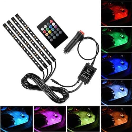 LED Car Foot Light Ambient Lamp With USB Wireless Remote Music Control Multiple Modes Automotive Interior Decorative Lights