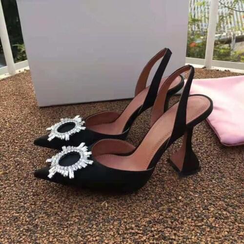 Womens Shoes Black Satin Begum Pumps Crystal Wedding Pumps Come With Box And Dustbag