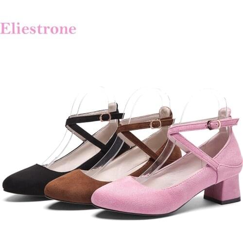 Brand New Sales Comfortable Pink Chocolate Women Formal Pumps Pink Med Heels Lady Office Shoes HS63 Plus Big Size 10 45 47