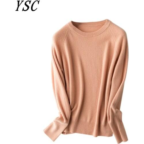YSC 2020 winter Women Knitted 100% pure wool Sweater Classic Round collar Loose style keep warm soft High-quality pullover