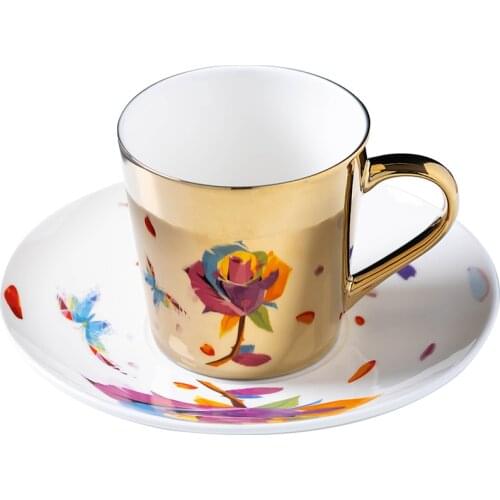 Mirror Coffee Mugs Specular Reflection Procelain Tea Cups And Saucers Send Spoon Creative Coffeeware