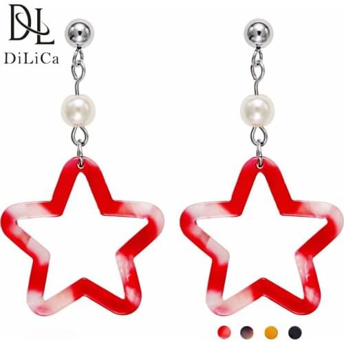 DiLiCa Trendy Women Drop Earrings Resin Star Statement Earrings Female Stainless Steel Geometric Dangle Earring Jewelry