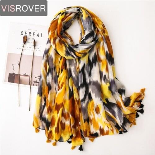 Visrover Summer Yellow Animal Leopard Tropical Beach Scarves Tourist Shawl Print Scarf Hijab Women Scarfs With Tassel Wholesale