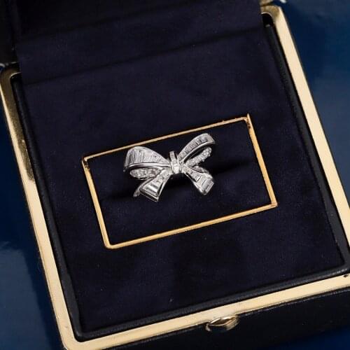 Hot Sale Famous Brand Pure 925 Sterling Silver Fashion Party Jewelry Women Bowknot 5A Zircon Luxury Rings Engagement Gifts Ring