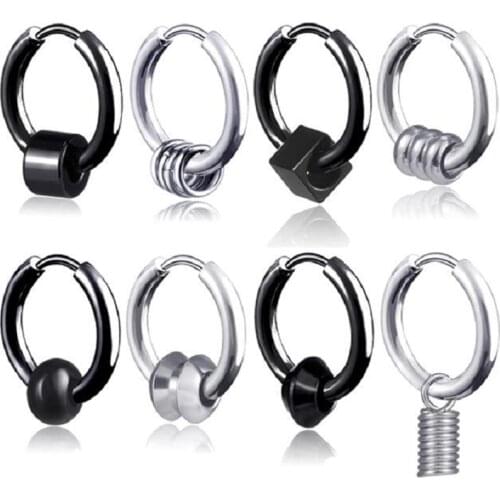 1pc Punk Black Silver Color Multiple Stainless Titanium Steel Ear Clip Cuff Stud Earrings For Men Women Gothic Ear Jewelry