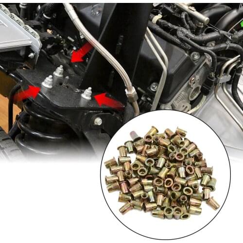 100Pcs M6 Zinc Plated Carbon Steel Car Rivet Nut Flat Head Threaded Insert Nutserts