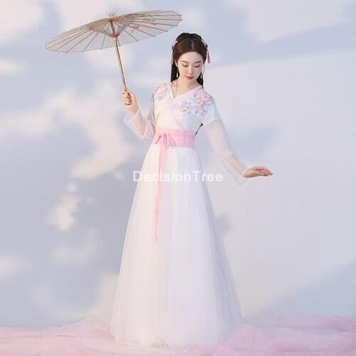 2021 chinese traditional fairy dress costume ancient han princess clothing national hanfu outfit stage dress folk dance costume