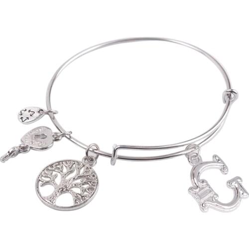 5PCS Silver Color Tone alloy Initial G Letter Expandable Wire Bangle #91290