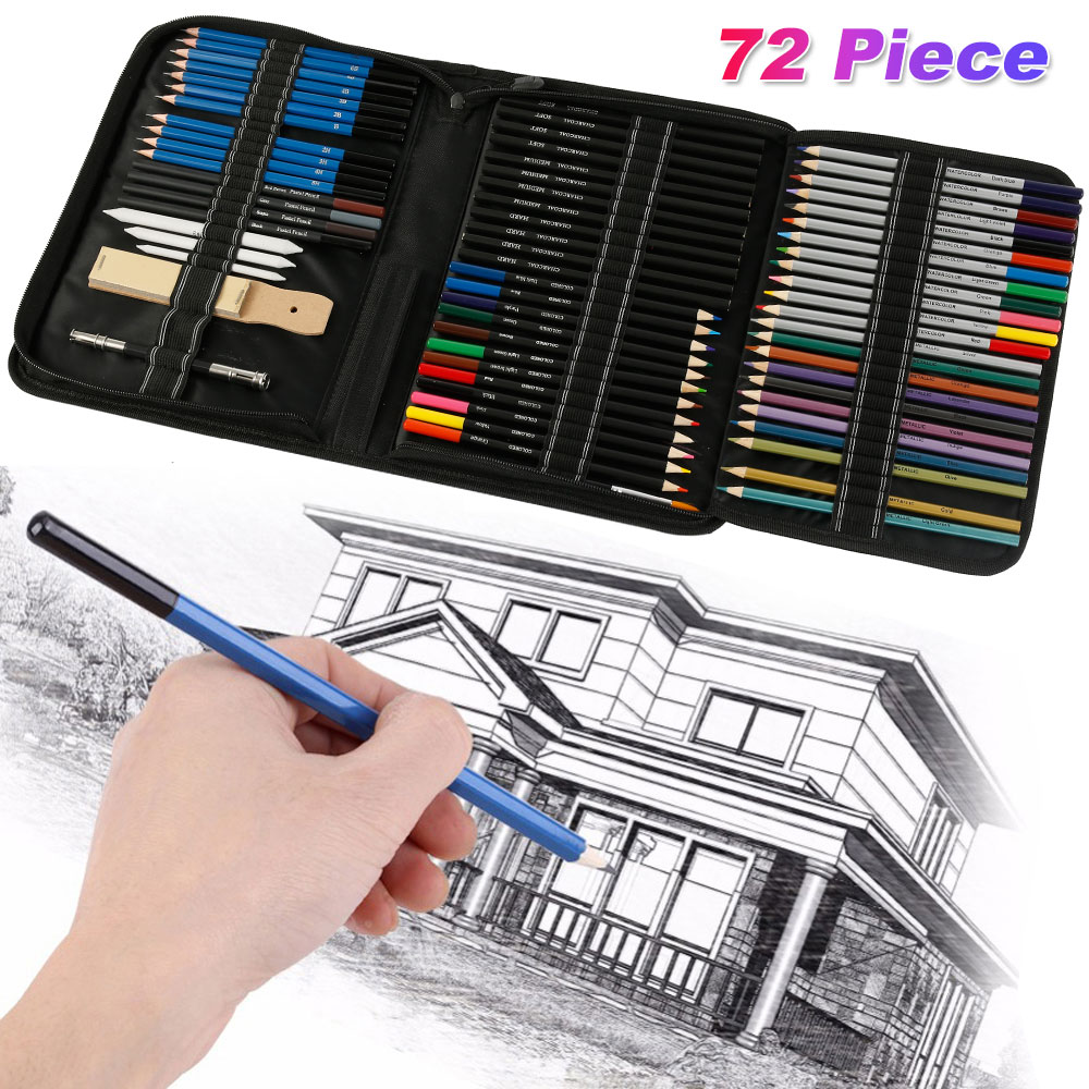 72Pcs/set Drawing Pencils Set Sketch Colored Pencils Painting Set Watercolor Metallic Complete Artist Kit Painting Art Supplies