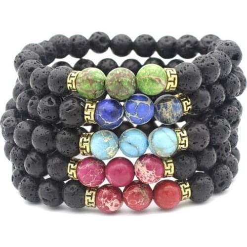 8mm jft3 mulitcolor rainbow agate lapis lazuli Onyx Macrame Braided black volcanic lava Bracelet Reiki Buddha Prayer Yoga