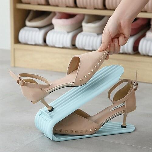 8PCS Double Adjustable Plastic Shoe Storage Rack Space Saver Shoes Organizers Stand Shelf for Living Room