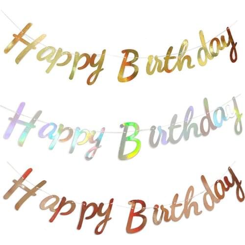 Gold SIlver Paper Bunting Garland Banner Flags Happy Birthday Banner Kids Baby Shower Decoration Wedding Birthday Party Supplies