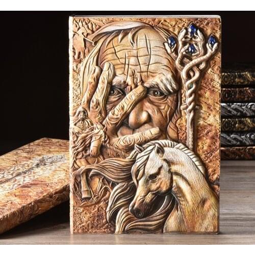 Vintage Pharaoh Embossed Leather Writing Journal Notebook with Diamond Pen Set,A5 Ruled,200 Pages