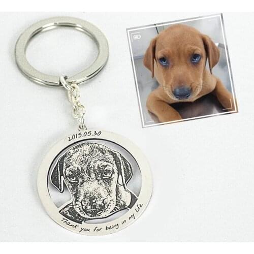 Custom Pet Dog Keychains Stainless Steel Women Hollowed Circle Heart Pet Cat Custom-Made Keyring 3CM Personalize Engrave Jewelry