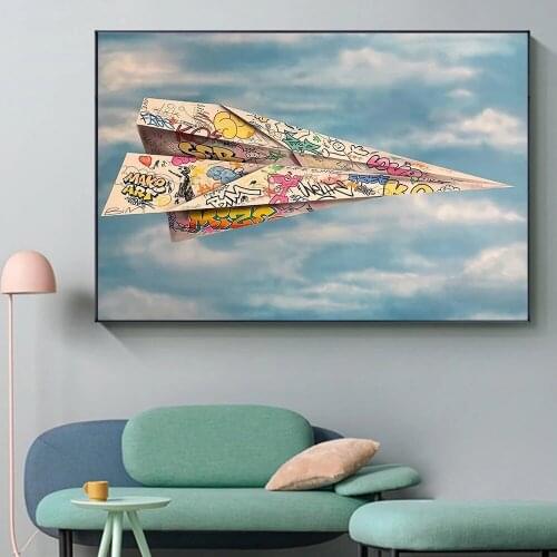 Graffiti Art Paper Origami Airplane Painting Poster Printmaking HD Pictures Printed on Canvas Used for Room Home Decor Wall Art