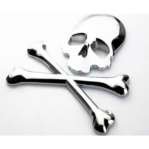 Chrome Crossbone Skull Metal Logo Emblem Badge Decal Tank Sticker Motorbike Car