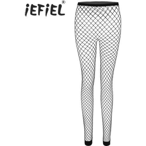 IEFiEL Women Ladies Fishnet See Through Sheer High Waisted Hollow Out Sexy Footless Stretchy Tights Leggings Pantyhose Stockings