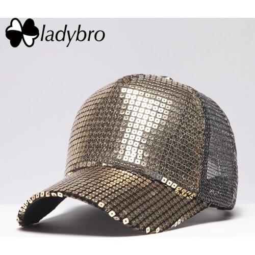 Ladybro $4.99 Street Hip Hop Women Hat Cap Female Sequins Mesh Cap Men Trucker Hat Snapback Male Net Hat Ladies Summer Party Cap