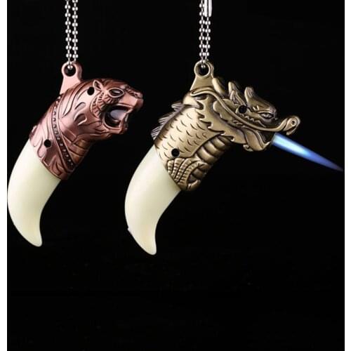 Creative and novel windproof inflatable lighter Dragon Tiger metal pendant lighter portable turbo butane cigarette accessories