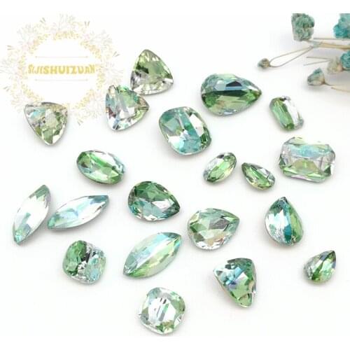 Best selling!Mixing laser green shape and sizes Glass Crystal rhinestones DIY Clothing accessories and nails Free shipping
