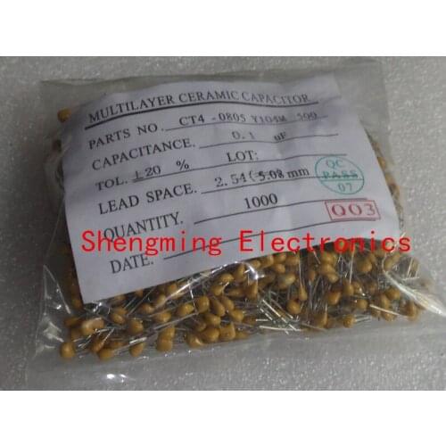 100pcs Multilayer ceramic capacitor 100nF 0.1uF 104K 50V 2.54mm B104K