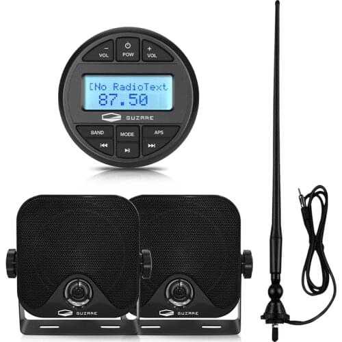 Marine Bluetooth Radio Receiver Waterproof Boat Audio Stereo System+1Pair 4 inch Marine Speakers+FM AM Antenna For RV SPA Yacht