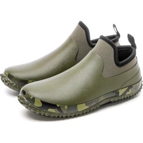 Rain shoes mens fashion short water shoes adult fishing rain boots rubber overshoes students' tide proof camouflage water shoes