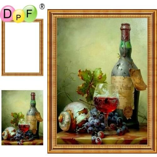 DPF Diamond Embroidery kit Wine cups 5d Round full Diamond painting Cross Stitch with Framed Rhinestone home Decor painting