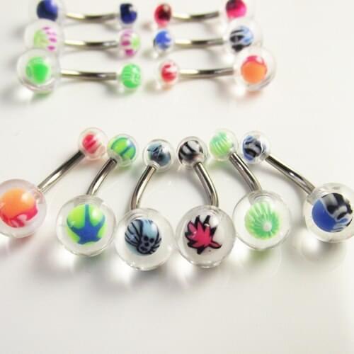 New 2016 5pcs 14g belly button ring plain acrylic ball leaf star skull LOGO Printed piercing free shipping
