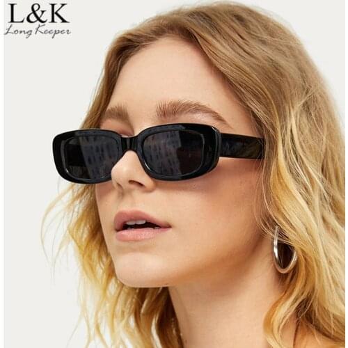 LongKeeper 2020 New Fashion Women Sunglasses Vintage Small Rectangle Plastic Sun Glasses Ladies Sexy Black Retro Square Eyewear