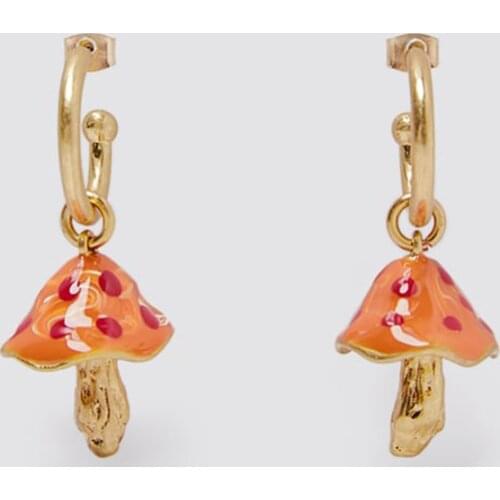 2020 New Brand ZA Earrings Jewelry Women Fashion Orange Enamel Mushroom Drop Earrings Female C Shape Gold Metal Dangle Earring