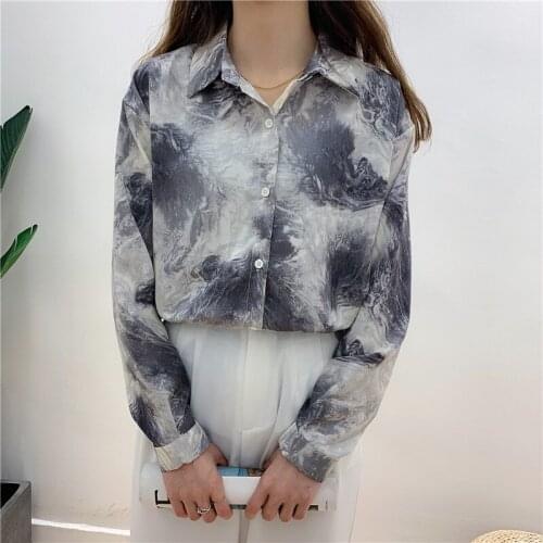 Oversized Shirt Casual Long Sleeve Top Printed Shirt Loose Top Spring 2021 Plus Size Women Clothing