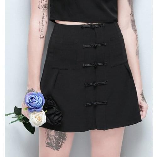 Ruibbit New Summer Fashion Vintage Single Buttons Design A-line Skirt Women Female Casual Fashion Punk Harajuku Skirts