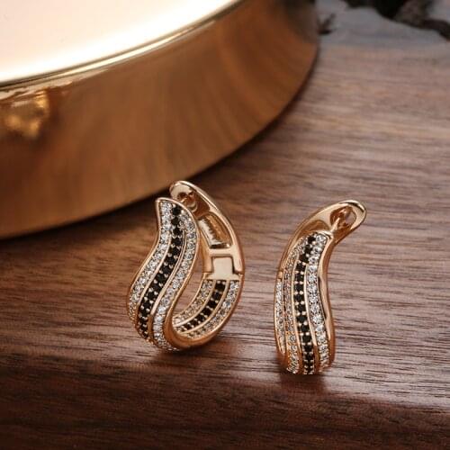 Elegant Bride Geometry Wedding Earrings Trendy Female White Black Crystal Earrings Charm Rose Gold Color Clip Earrings For Women