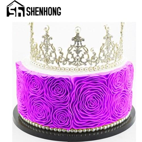 SHENHONG Fondant Cake Border Decorating Mold Wedding Party Rose Flower Petal Paste Sugar CraftMould Chocolate Candy Pan