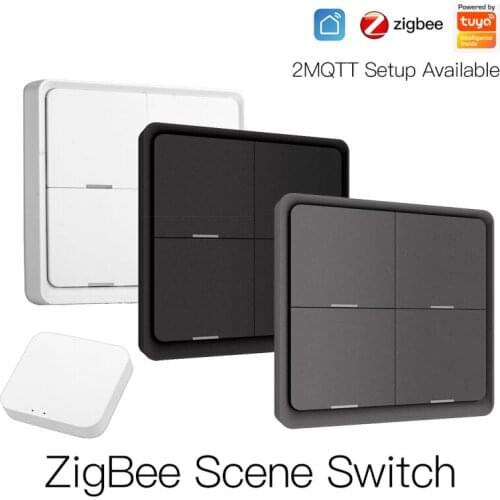 Tuya ZigBee 3.0 4Gang Smart Scene Switch Push Button Controller Smartlife APP Control Home Automation Work with Zigbee Gateway