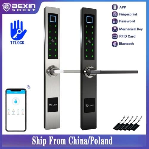 TTLOCK waterproof biometric fingerprint Slim Lock electronic Smart door lock RFID Card code Aluminum Frame Glass Door Lock