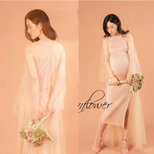 Knitted Pink Pregnant Women Pregnancy Dresses Photography Voile Cloak Design Sling Maternity Dresses for Photo Shoot