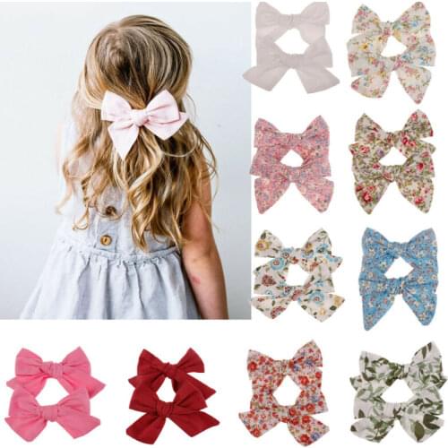 2Pcs Big Hair Bows Knot Hair Clips Girls Kids Toddler Cotton Headband Sets Ribbon Alligator Clips Baby Girl Hair Accessories